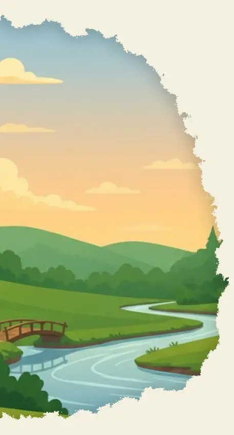 Krajobraz z rzeką i drewnianym mostem na stronie przedszkola w krakowie